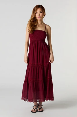 Crochet Trim Tiered Maxi Dress