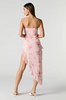 Floral Chiffon Ruffle Asymmetrical Midi Dress