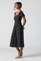 Floral Sweetheart Puff Sleeve Midi Dress