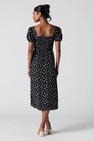 Floral Sweetheart Puff Sleeve Midi Dress