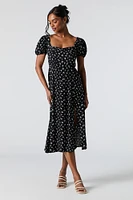 Floral Sweetheart Puff Sleeve Midi Dress