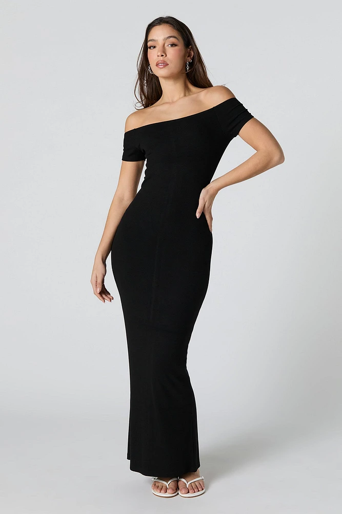 Ribbed Off Shoulder Maxi Dress