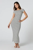 Striped Ribbed Off Shoulder Maxi Dress