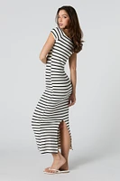 Striped Ribbed Off Shoulder Maxi Dress