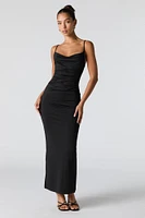 Ruched Cowl Neck Slit Back Maxi Dress