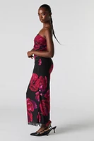 Mesh Ruched Strapless Maxi Dress