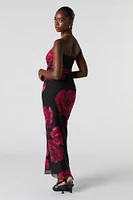 Mesh Ruched Strapless Maxi Dress
