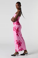 Mesh Ruched Strapless Maxi Dress
