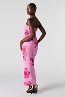 Mesh Ruched Strapless Maxi Dress