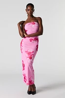 Mesh Ruched Strapless Maxi Dress