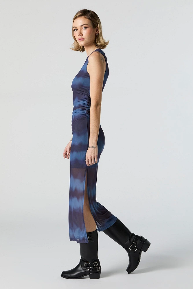 Printed Mesh Sleeveless Midi Dress