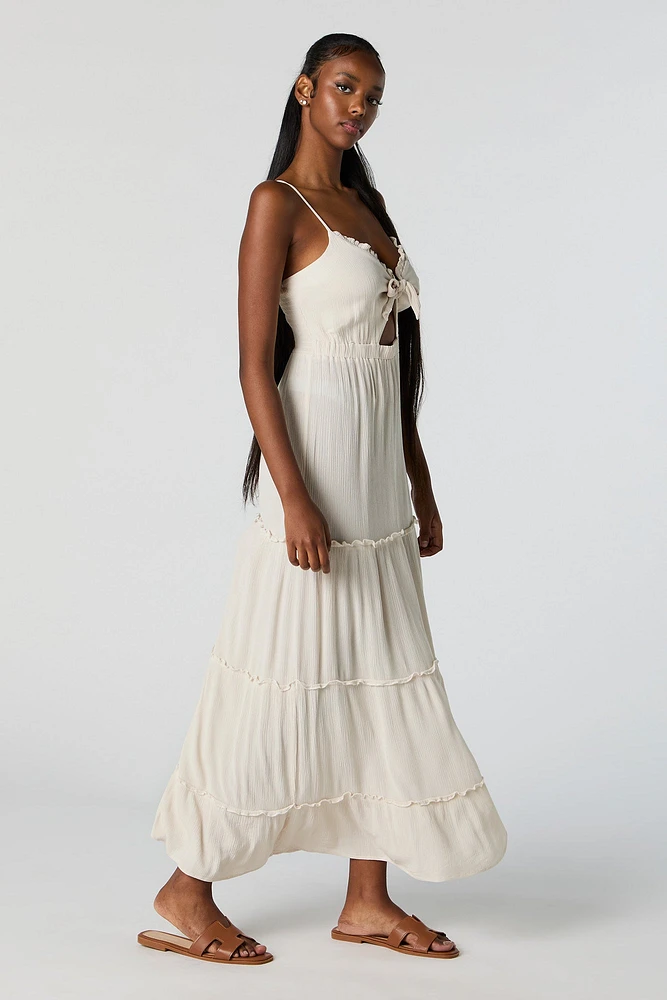 Self Tie Cut Out Tiered Maxi Dress