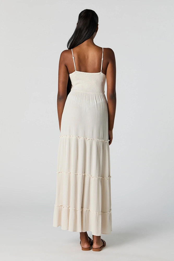 Self Tie Cut Out Tiered Maxi Dress