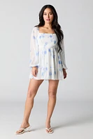 Smocked Tiered Long Sleeve Mini Dress