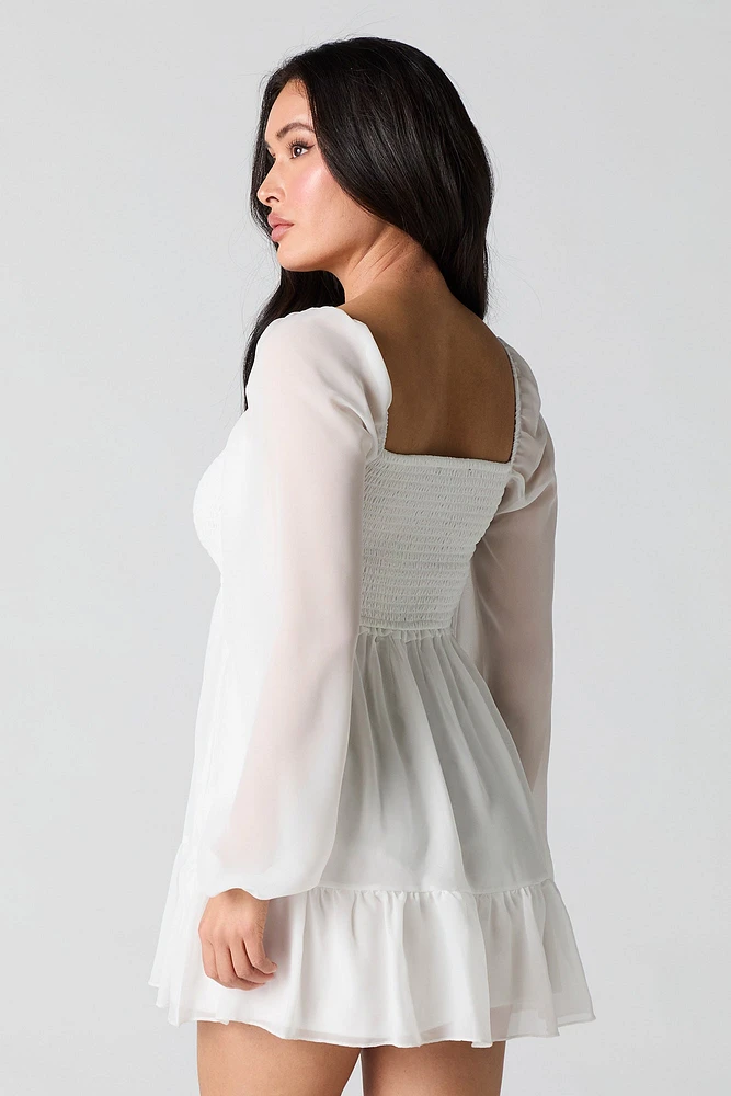 Smocked Tiered Long Sleeve Mini Dress