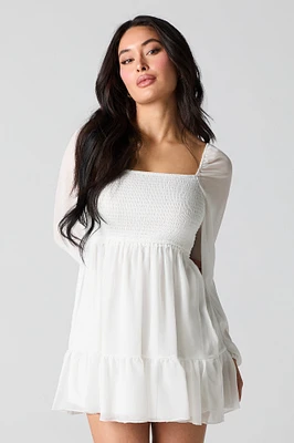 Smocked Tiered Long Sleeve Mini Dress
