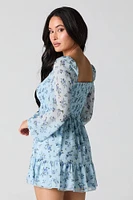 Smocked Tiered Long Sleeve Mini Dress