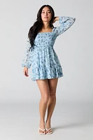 Smocked Tiered Long Sleeve Mini Dress