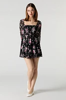 Floral Chiffon Smocked Long Sleeve Mini Dress