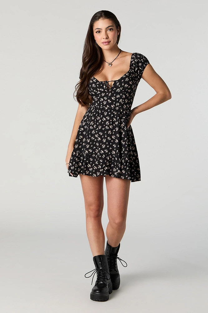 Floral Print Milkmaid Mini Dress