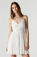 Floral Crochet Tiered Mini Dress