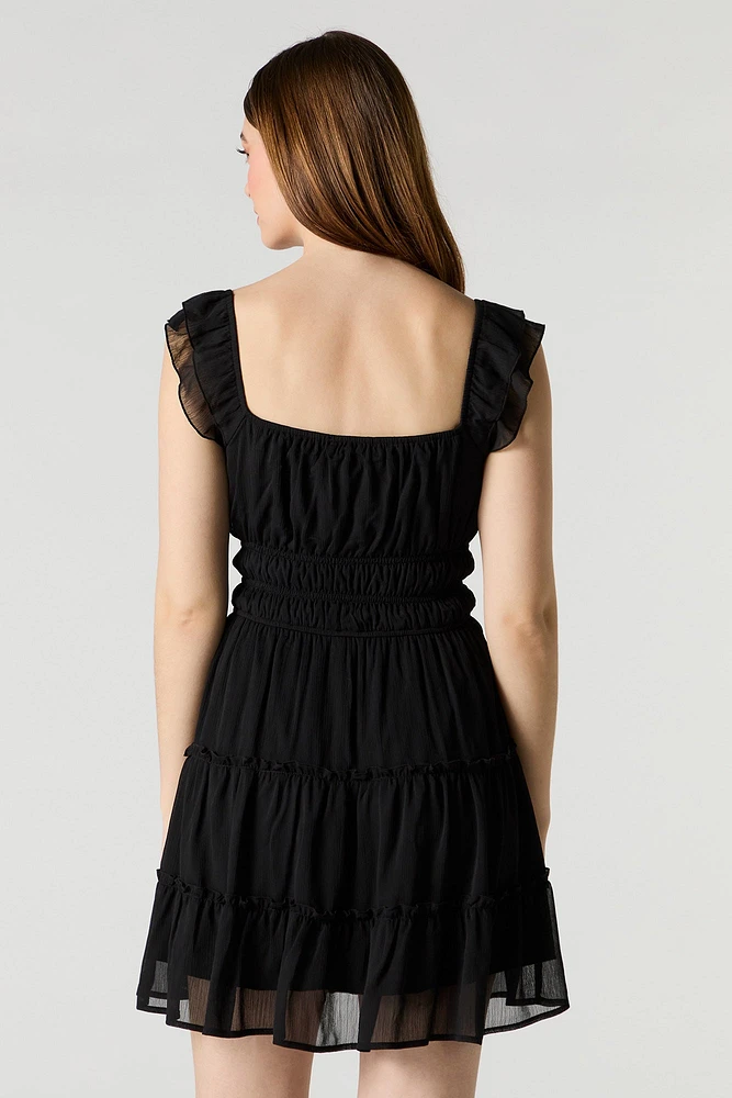 Chiffon Tiered Flutter Sleeve Mini Dress