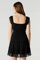 Chiffon Tiered Flutter Sleeve Mini Dress