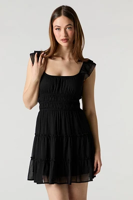 Chiffon Tiered Flutter Sleeve Mini Dress