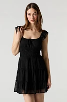Chiffon Tiered Flutter Sleeve Mini Dress
