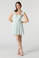 Chiffon Tiered Flutter Sleeve Mini Dress