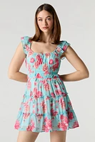 Chiffon Tiered Flutter Sleeve Mini Dress