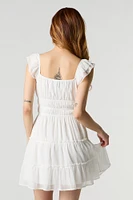 Minirobe en mousseline imprimée florale et manche bouffante