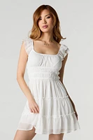 Minirobe en mousseline imprimée florale et manche bouffante