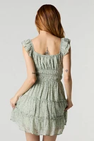 Chiffon Floral Flutter Sleeve Mini Dress