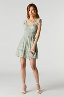 Chiffon Floral Flutter Sleeve Mini Dress