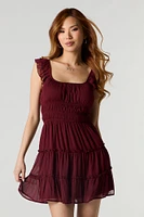 Chiffon Floral Flutter Sleeve Mini Dress