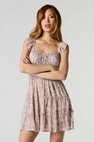 Chiffon Floral Flutter Sleeve Mini Dress