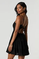 Tie Back Tiered Mini Dress with Built-In Cups