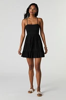 Tie Back Tiered Mini Dress with Built-In Cups