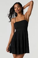 Tie Back Tiered Mini Dress with Built-In Cups
