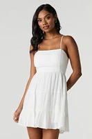 Tie Back Tiered Mini Dress with Built-In Cups