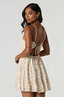Tie Back Tiered Mini Dress with Built-In Cups