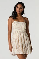 Tie Back Tiered Mini Dress with Built-In Cups