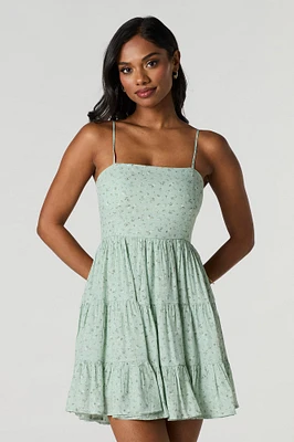 Tie Back Tiered Mini Dress with Built-In Cups