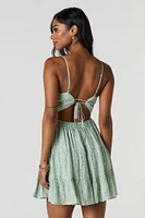 Tie Back Tiered Mini Dress with Built-In Cups