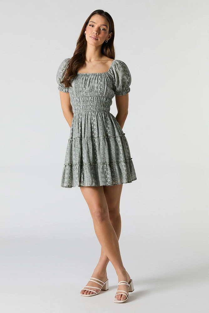Smocked Tiered Mini Dress
