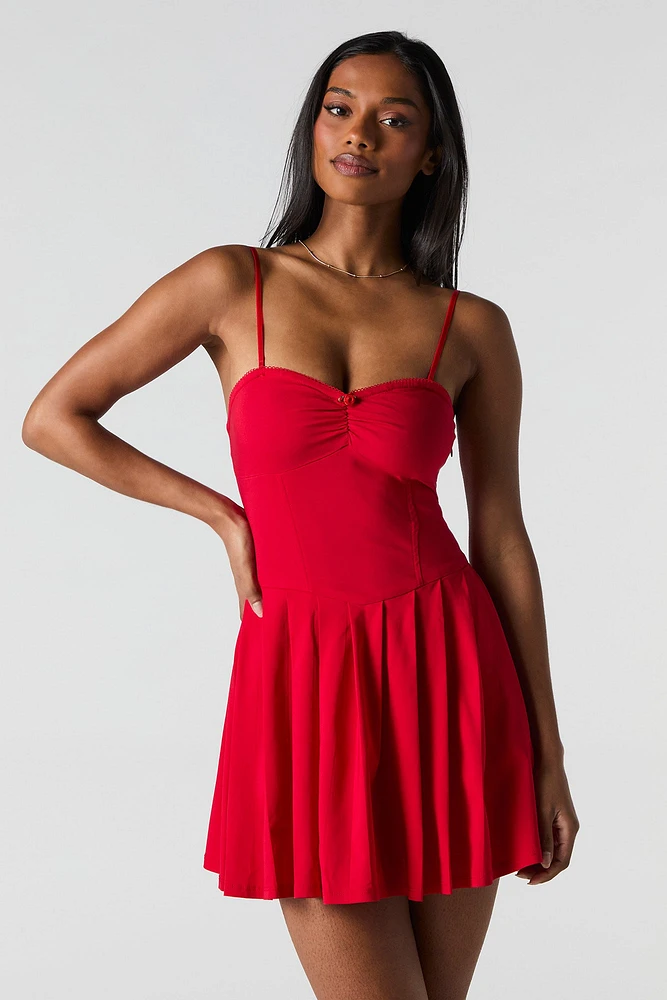 Rosette Corset Pleated Mini Dress