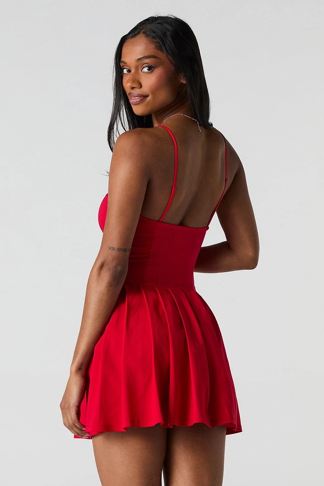 Rosette Corset Pleated Mini Dress