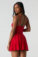 Rosette Corset Pleated Mini Dress