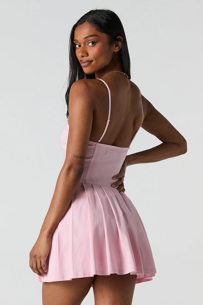 Rosette Corset Pleated Mini Dress